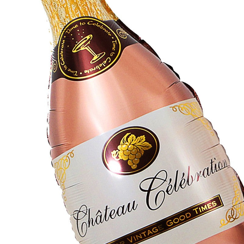 Set 9 Baloane din Folie Metalizată si din Latex, Vivimall, Model Sticla de Sampanie, Baloane Party, Bat si Adeziv Incluse, Umflare cu Aer sau Heliu, Roz Alb - vivimall.ro