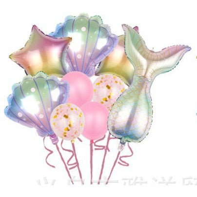 Set baloane aniversare pentru fetita, set din 9 baloane, Vivimall, Tematica Sirene, 5 Baloane Folie, 4 baloane latex, Roz - vivimall.ro