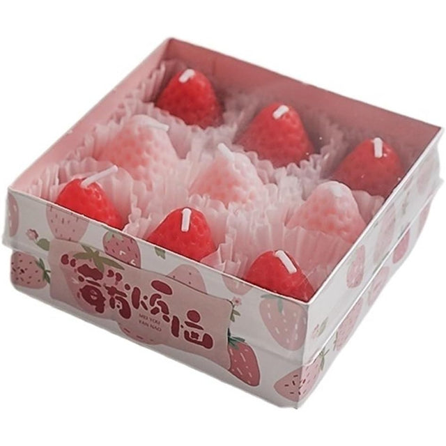 Set 9 Lumanari Parfumate, Vivimall, Model Capsunici, Ardere 30 min, 117g, 9.3 x 9.3 x 3.8 cm, Roz/Rosu - vivimall.ro