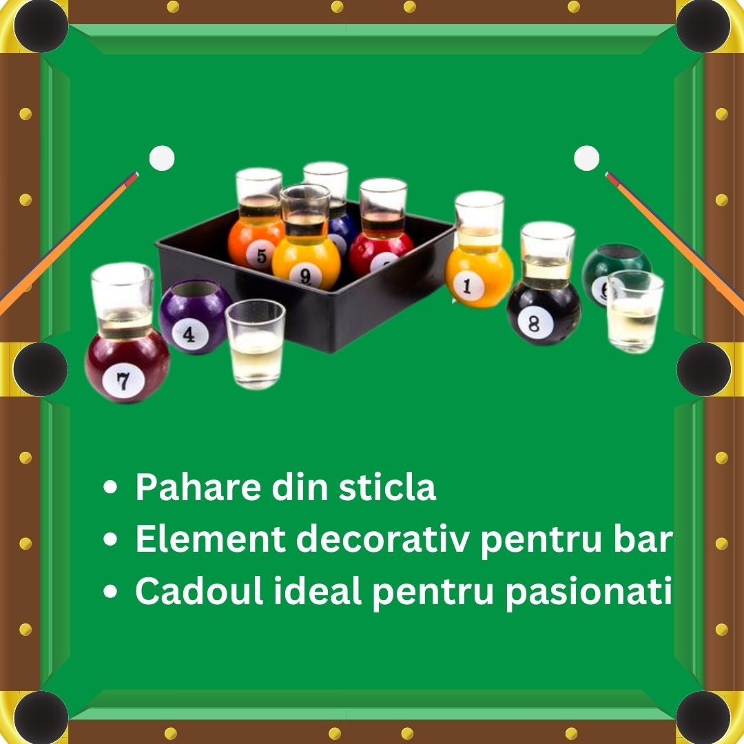 Set 9 Pahare De Shot Cu Suport Tip Bila De Biliard, Detasabil, 30 Ml, Din Sticla, 17 X 17 X 10 Cm, Multicolor - vivimall.ro