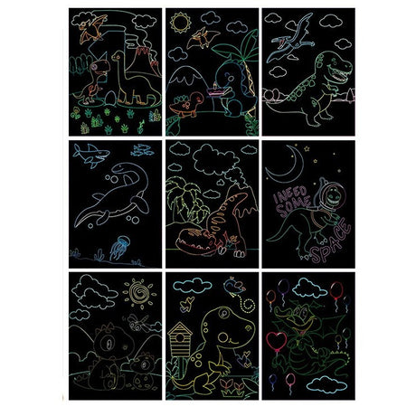 Set 9 Planse Razuibile, Scratch Artcards, +3 Ani, De Razuit Si De Colorat, 19 X 14 Cm, Model Dinozauri, Multicolor - vivimall.ro