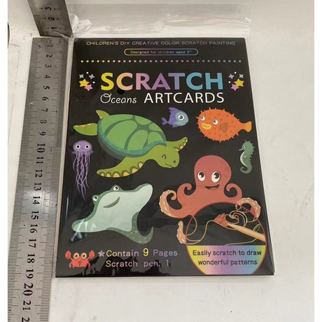 Set 9 Planse Razuibile, Vivimall, Scratch ArtCards, +3 Ani, de Razuit si de Colorat, 19 x 14 cm, Model Ocean, Multicolor - vivimall.ro