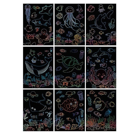 Set 9 Planse Razuibile, Scratch Artcards, +3 Ani, De Razuit Si De Colorat, 19 X 14 Cm, Model Ocean, Multicolor - vivimall.ro