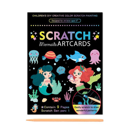 Set 9 Planse Razuibile, Scratch Artcards, +3 Ani, De Razuit Si De Colorat, 19 X 14 Cm, Model Sirene, Multicolor - vivimall.ro