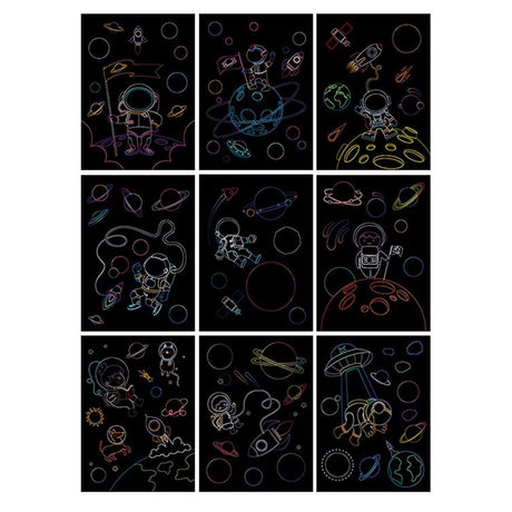 Set 9 Planse Razuibile, Scratch Artcards, +3 Ani, De Razuit Si De Colorat, 19 X 14 Cm, Model Spatiu Cosmic, Multicolor - vivimall.ro