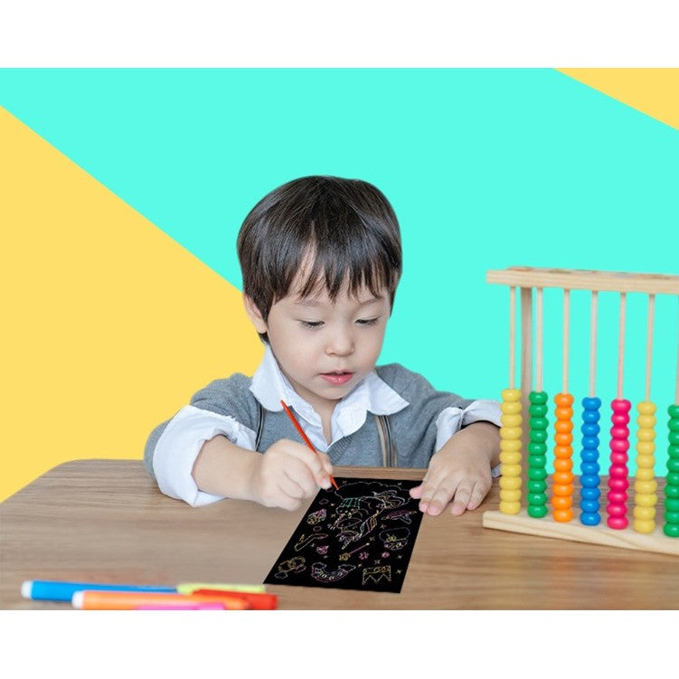 Set 9 Planse Razuibile, Vivimall, Scratch ArtCards, +3 Ani, de Razuit si de Colorat, 19 x 14 cm, Model Spatiu Cosmic, Multicolor - vivimall.ro