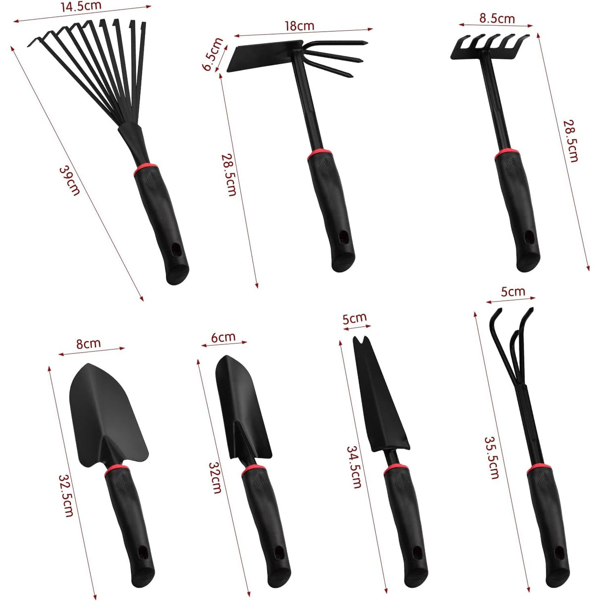 Set 9 Unelte de Gradina Vivimall, pentru Plantare Prelucrare Sol si Ingrijire Plante, Material PVC si cardboard, 25 x 14.5 cm, negru - vivimall.ro