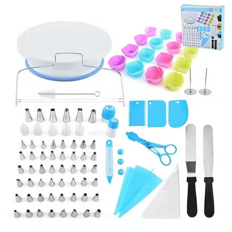 Set 92 Piese Ustensile pentru Ornare Prajituri, Vivimall, din Plastic si Otel Inoxidabil, Forme Briose, Multicolor - vivimall.ro