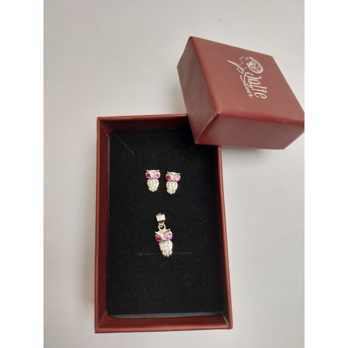 Сребърен комплект „Бухал“ 925 с цветни очи, Jolie Silver, 2.3G