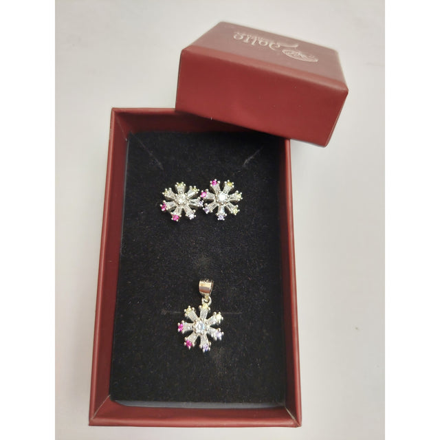 Set Argint 925 Floare cu Margini Colorate, Jolie Silver, 4.4g, 1.5 cm x 1.7 cm - vivimall.ro