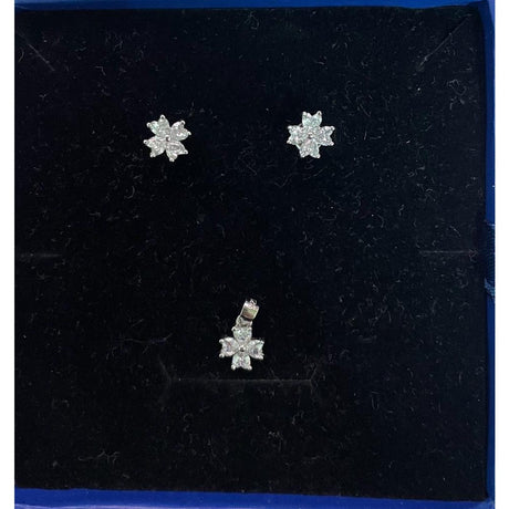 Set Argint 925, Jolie Silver, Floare 4 Petale Pietre Albe - vivimall.ro