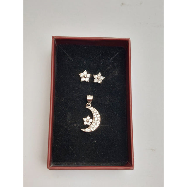 Set Argint 925 Semiluna cu Floare, Jolie Silver, 3.2g, 2 cm x 1.3 cm - vivimall.ro