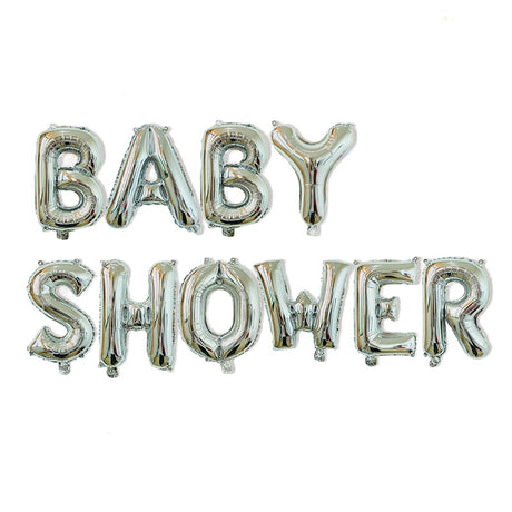 Set Baloane din Folie Metalizata, Vivimall, Model Baby Shower, Litere de 40 cm, Baloane Party, Ambalaj Individual, Pai, Ata si Adeziv Incluse, Umflare cu Aer sau Heliu, Argintiu - vivimall.ro
