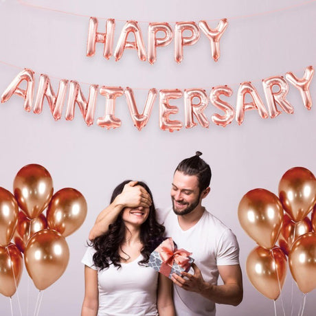 Set Baloane din Folie Metalizata, Vivimall, Model Happy Anniversary, Litere de 40 cm, Baloane Party, Ambalaj Individual, Pai Inclus, Umflare cu Aer sau Heliu, Roz - vivimall.ro