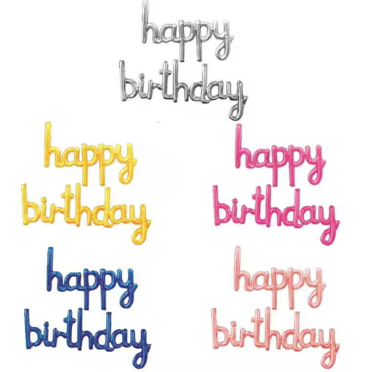 Set Baloane din Folie Metalizata, Vivimall, Model Happy Birthday, 45x85 cm, 45x124cm, Baloane Party, Ambalaj Individual, Pai Inclus, Umflare cu Aer sau Heliu, Roz Pal - vivimall.ro