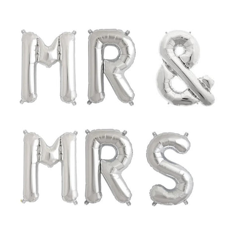 Set Baloane din Folie Metalizata, Vivimall, Figurine Litere, Model MR&MRS, Tema Nunta, 40 cm, Baloane Party, Ambalaj Individual, Pai inclus, Umflare cu Aer sau Heliu, Argintiu - vivimall.ro