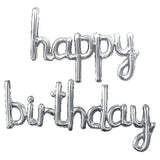 Set Baloane din Folie Metalizată, Vivimall, Model Happy Birthday, 45x85 cm, 45x124cm, Baloane Party, Ambalaj Individual, Pai inclus, Umflare cu Aer sau Heliu, Argintiu - vivimall.ro