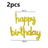 Set Baloane din Folie Metalizată, Vivimall, Model Happy Birthday, 45x85 cm, 45x124cm, Baloane Party, Ambalaj Individual, Pai inclus, Umflare cu Aer sau Heliu, Gold - vivimall.ro