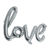 Set Baloane din Folie Metalizata, Model Love Scris de Mana, 102x65 cm, Baloane Ziua Indragostitilor, Ambalaj Individual, Pai inclus, Umflare cu Aer sau Heliu, Argintiu - vivimall.ro