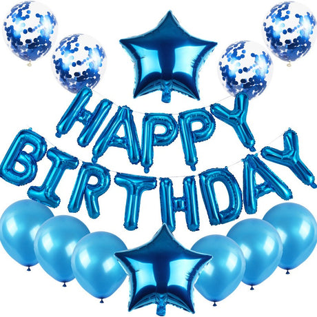 Set Baloane Din Folie Metalizata Si Baloane Din Latex, Baloane Happy Birthday, 4 Baloane Latex Confetti, 6 Baloane Latex Roz, 2 Baloane Folie Steluta, 40Cm - vivimall.ro