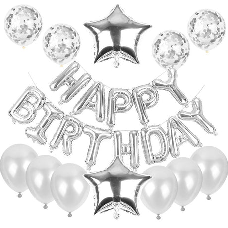 Set Baloane Din Folie Metalizata Si Baloane Din Latex, Baloane Happy Birthday, 4 Baloane Latex Confetti, 6 Baloane Latex Roz, 2 Baloane Folie Steluta, 40Cm - vivimall.ro