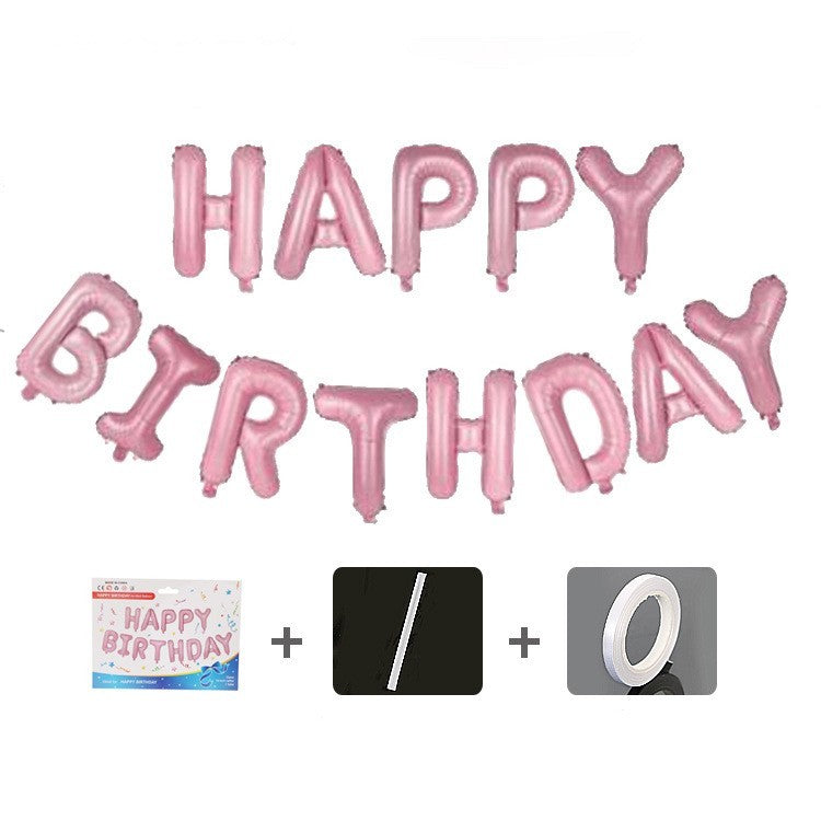 Set 13 Baloane Folie, Vivimall, Tip Ghirlanda, Model Happy Birthday, 40 cm, Roz Deschis - vivimall.ro