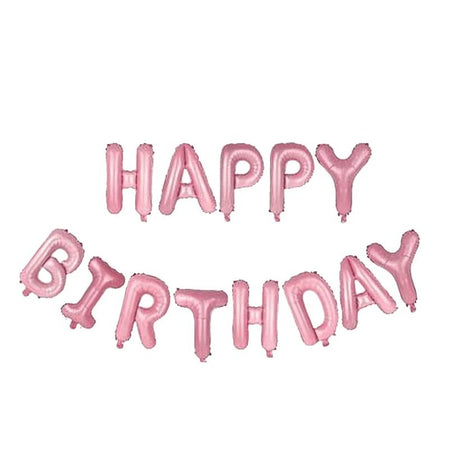 Set 13 Baloane Folie, Vivimall, Tip Ghirlanda, Model Happy Birthday, 40 cm, Roz Deschis - vivimall.ro