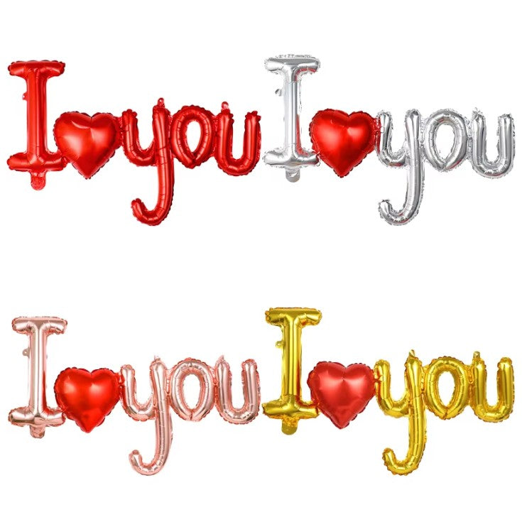 Set Baloane Folie Metalizata, Vivimall, Model I LOVE YOU cu Inimioara, 54x97 cm, Tematica Ziua Îndrăgostiților, Ambalaj Individual, Pai Inclus, Umflare cu Aer sau Heliu, Auriu - vivimall.ro
