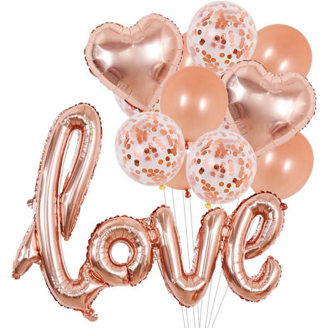 Balon din Folie Metalizata, Vivimall, Model Love scris de mana, 102x65 cm, Tematica Ziua Îndrăgostiților, Ambalaj Individual, Pai Inclus, Umflare cu Aer sau Heliu, Rose Gold - vivimall.ro