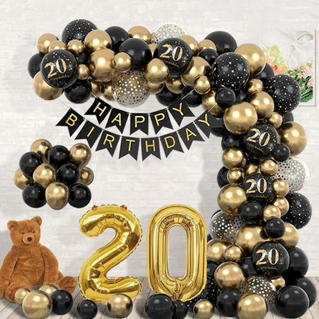 Set Baloane Aniversare 20 Negru Auriu | HappyEvents - vivimall.ro