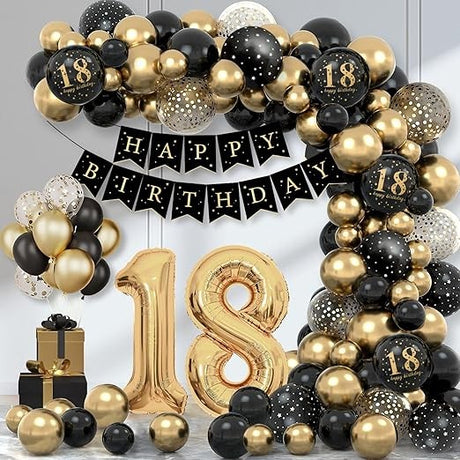 Set Baloane Folie Si Latex, Tematica Aniversare Majorat, Baloane Latex, Figurine Cifrele 1 Si 8, Ambalaj Individual, Pai Inclus, Umflare Cu Aer Sau Heliu, Negru - vivimall.ro