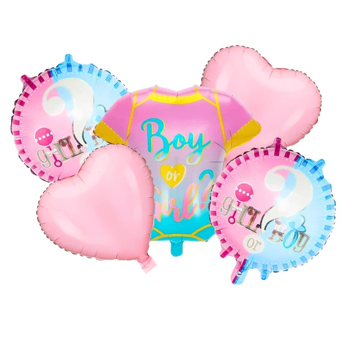 Baloane pentru GENDER REVEAL, Vivimall, Model Petrecere, Set din 5 bucati, din folie de aluminiu, 55 x 61.5 cm Roz Albastru - vivimall.ro