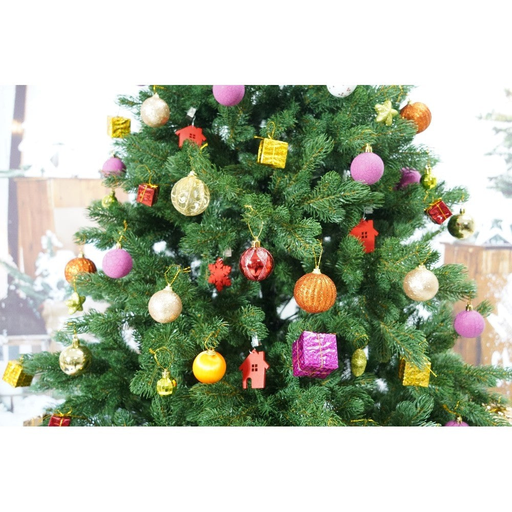 Set brad artificial de Craciun si elemente decorative, clasic, pentru interior/exterior, inaltime 210 cm, diametru 138 cm, 858 ramuri, Flippy, verde, suport metalic inclus - vivimall.ro