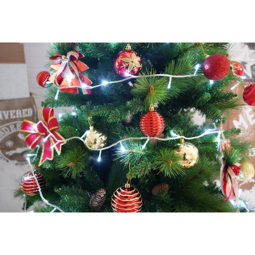 Set brad artificial de Craciun si elemente decorative, Decorat cu conuri de pin, pentru interior/exterior, inaltime 210 cm, diametru 114 cm, 1057 ramuri, Flippy, verde, suport metalic inclus - vivimall.ro