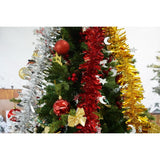 Set brad artificial de Craciun si elemente decorative, decorat cu conuri pin rosii, inaltime 210 cm, diametru 137 cm, 1172 ramuri, Flippy, verde, suport metalic inclus - vivimall.ro