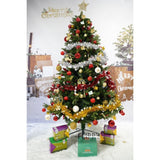 Set brad artificial de Craciun si elemente decorative, decorat cu conuri pin rosii, inaltime 210 cm, diametru 137 cm, 1172 ramuri, Flippy, verde, suport metalic inclus - vivimall.ro