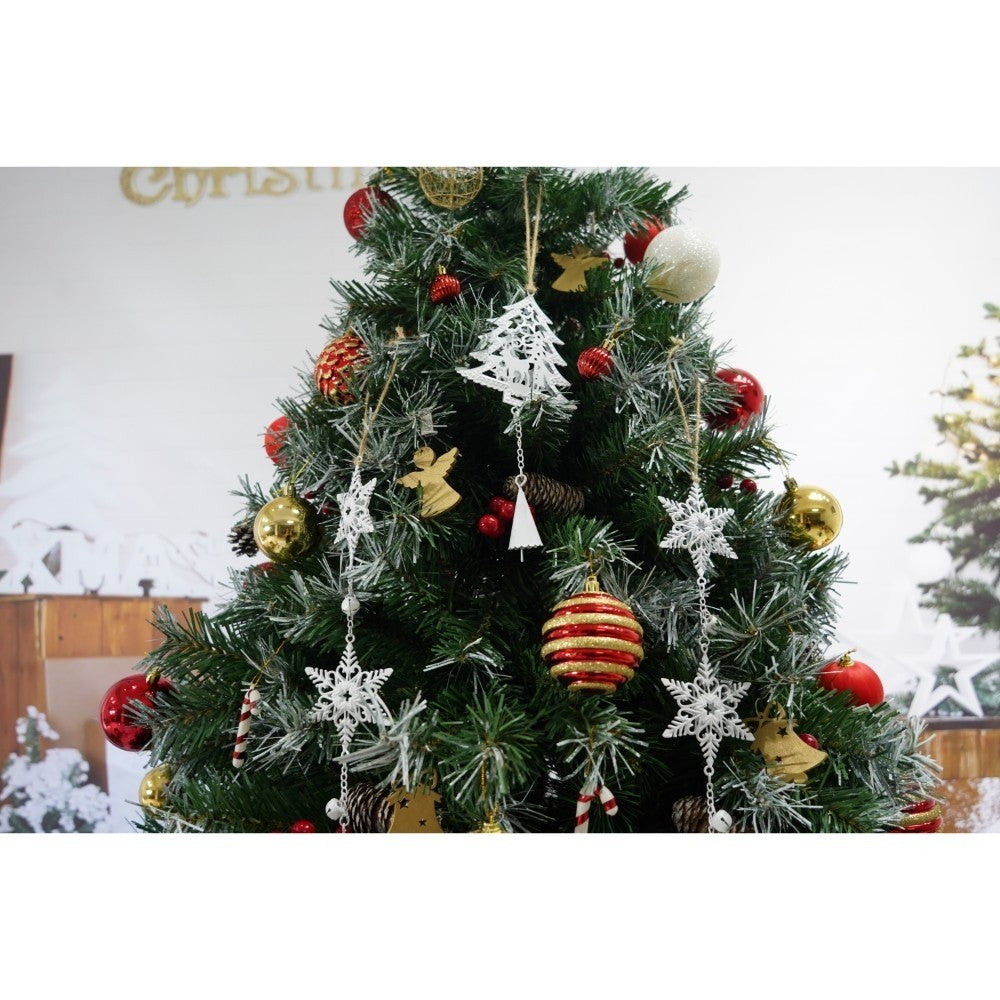 Set brad artificial de Craciun si elemente decorative, nins, decorat cu conuri pin, pentru interior/exterior, inaltime 210 cm, diametru 147 cm, 1150 ramuri, Flippy, verde, suport metalic inclus - vivimall.ro