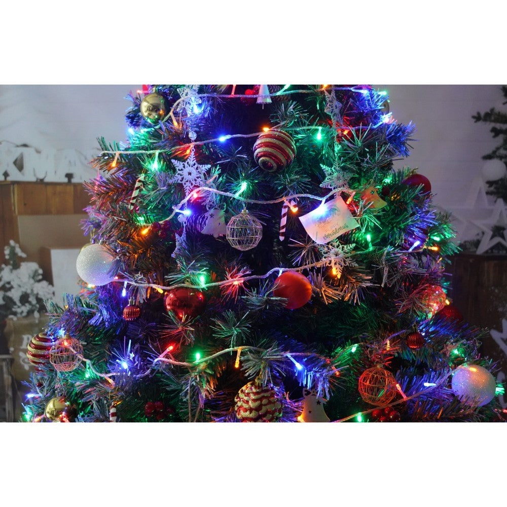 Set brad artificial de Craciun si elemente decorative, nins, decorat cu conuri pin, pentru interior/exterior, inaltime 210 cm, diametru 147 cm, 1150 ramuri, Flippy, verde, suport metalic inclus - vivimall.ro