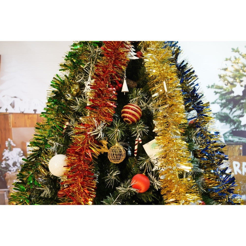 Set brad artificial de Craciun si elemente decorative, nins, decorat cu conuri pin, pentru interior/exterior, inaltime 210 cm, diametru 147 cm, 1150 ramuri, Flippy, verde, suport metalic inclus - vivimall.ro