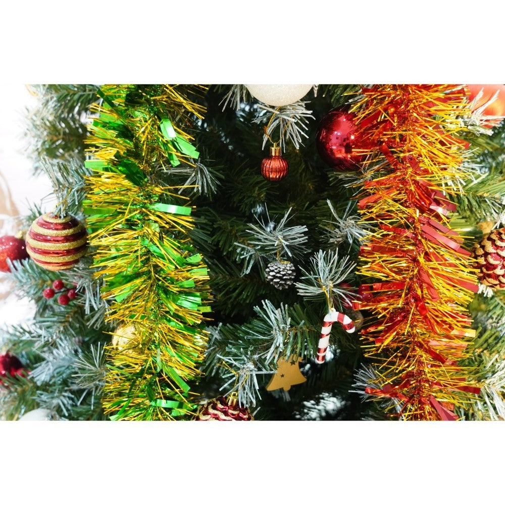 Set brad artificial de Craciun si elemente decorative, nins, decorat cu conuri pin, pentru interior/exterior, inaltime 210 cm, diametru 147 cm, 1150 ramuri, Flippy, verde, suport metalic inclus - vivimall.ro