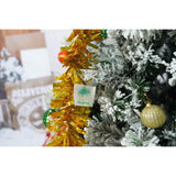 Set brad artificial de Craciun si elemente decorative, nins, decorat cu conuri pin, pentru interior/exterior, inaltime 210 cm, diametru 131 cm, 630 ramuri, Flippy, alb/verde, suport metalic inclus - vivimall.ro