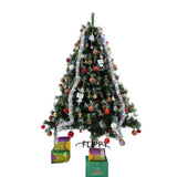 Set brad artificial de Craciun si elemente decorative, nins, decorat cu conuri pin, pentru interior/exterior, inaltime 210 cm, diametru 147 cm, 1150 ramuri, Flippy, verde, suport metalic inclus - vivimall.ro