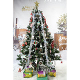 Set brad artificial de Craciun si elemente decorative, nins, decorat cu conuri pin, pentru perete/colt, inaltime 210 cm, diametru 149 cm, 1224 ramuri, Flippy, verde, suport metalic inclus - vivimall.ro