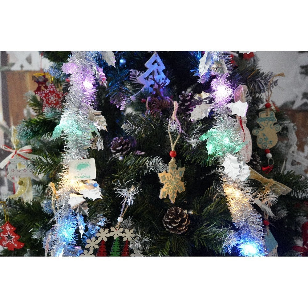 Set brad artificial de Craciun si elemente decorative, nins, decorat cu conuri pin, pentru perete/colt, inaltime 210 cm, diametru 149 cm, 1224 ramuri, Flippy, verde, suport metalic inclus - vivimall.ro