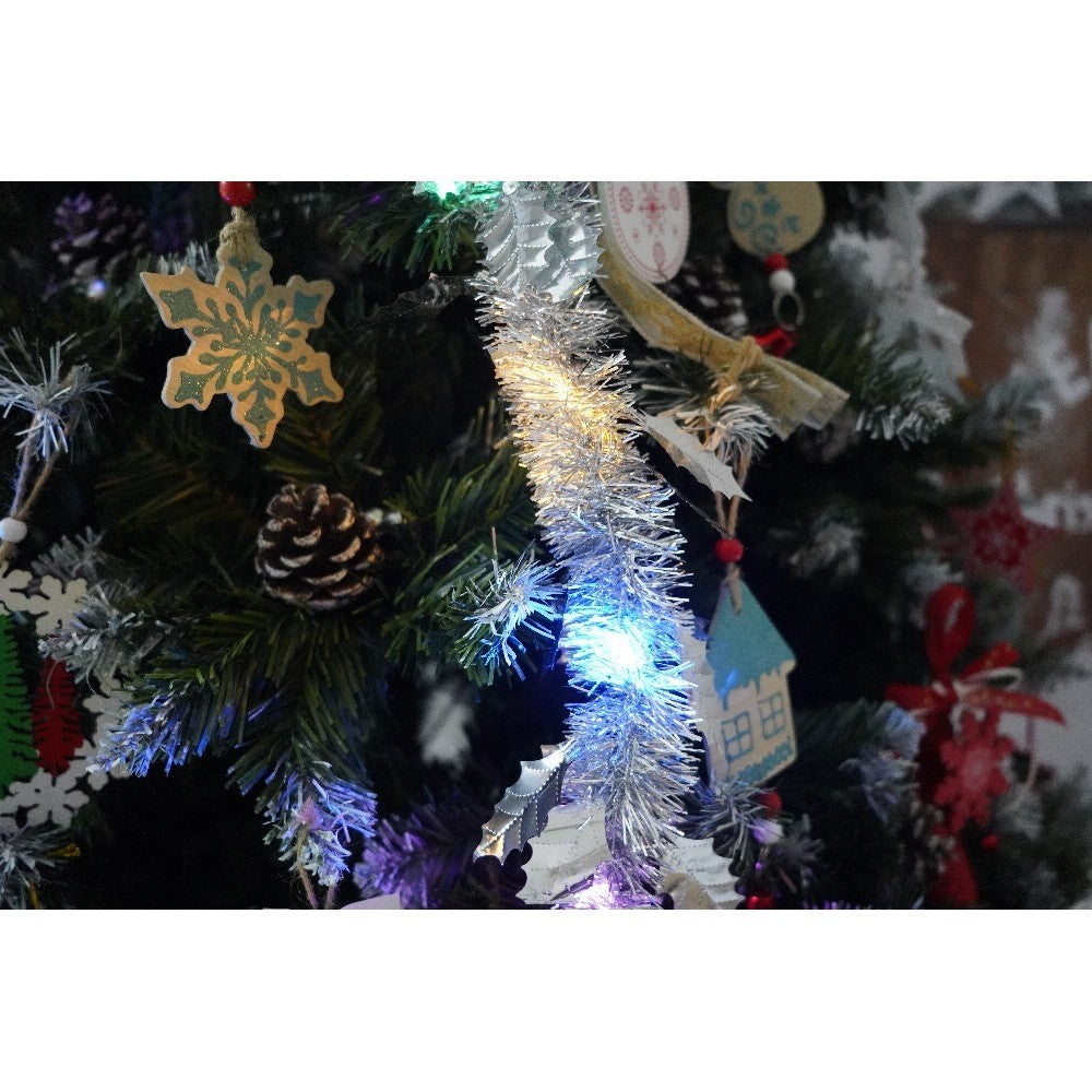 Set brad artificial de Craciun si elemente decorative, nins, decorat cu conuri pin, pentru perete/colt, inaltime 210 cm, diametru 149 cm, 1224 ramuri, Flippy, verde, suport metalic inclus - vivimall.ro