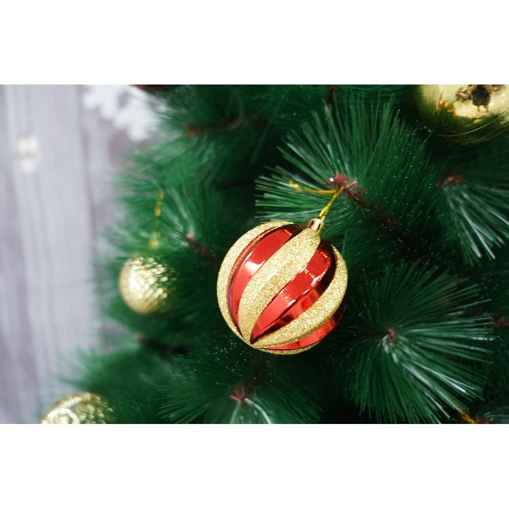 Set brad artificial de Craciun si elemente decorative tip pin, inaltime 210 cm, diametru 115 cm, 350 ramuri cu ace 3D 12 cm, Flippy, verde, suport metalic inclus - vivimall.ro