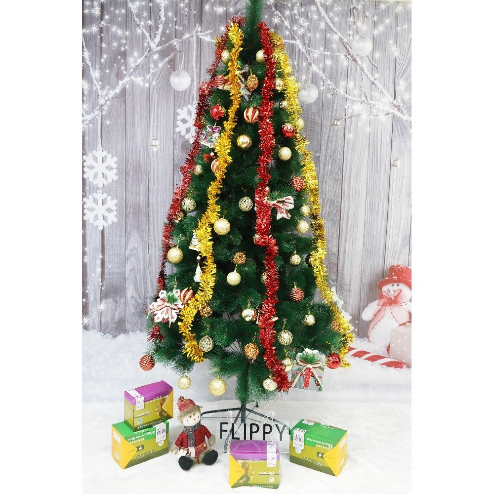 Set brad artificial de Craciun si elemente decorative tip pin, inaltime 210 cm, diametru 115 cm, 350 ramuri cu ace 3D 12 cm, Flippy, verde, suport metalic inclus - vivimall.ro