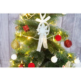 Set brad artificial de Craciun si elemente decorative tip pin inzapezit tip 2, inaltime 150 cm, diametru 85 cm, 160 ramuri cu ace 3D 12 cm, Vivimall, verde cu varfuri, ninse, suport metalic inclus - vivimall.ro