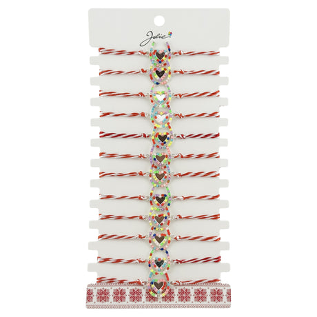Bratara Martisor pentru Dama, Jolie, Model Potcoava Multicolora, Set 12 bucati, Pandativ Argintiu din Inox cu Elemente Multicolore, Snur Alb/Rosu - vivimall.ro