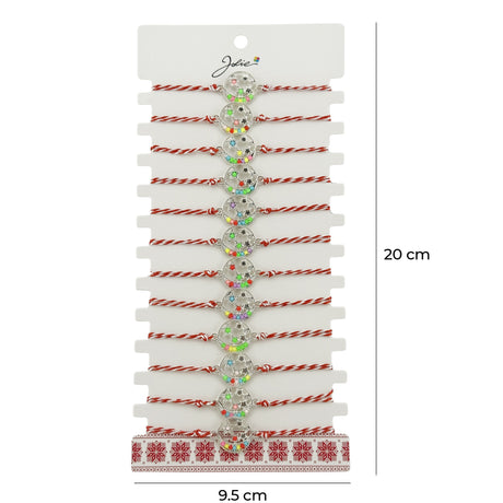 Bratara Martisor pentru Dama, Jolie, Model Luna cu Stele, Set 12 bucati, Pandativ Argintiu din Inox cu Elemente Multicolore, Snur Alb/Rosu - vivimall.ro